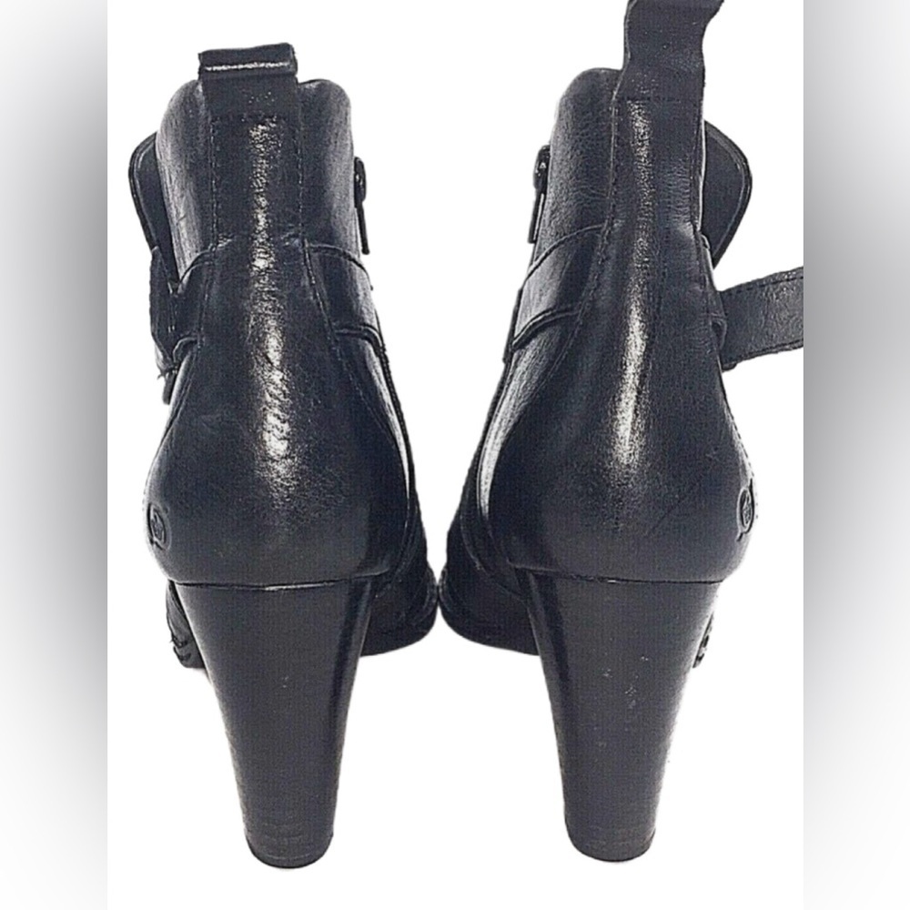 Born Women’s Black Leather Ankle Boots Size 8.5 M - Stylish Block Heel Buckle - Picture 5 of 9